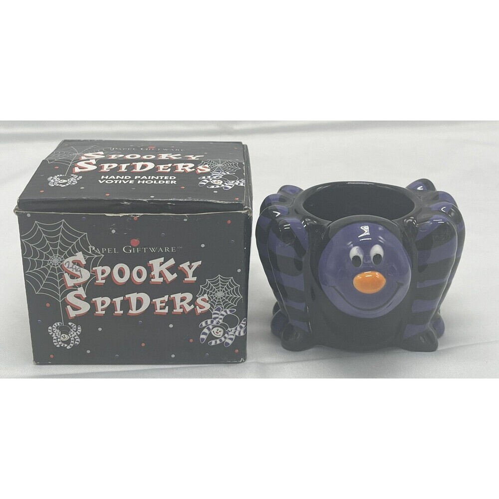 Papel Giftware Halloween Spooky Spider Votive Holder 3" Hand Painted Ceramic Box